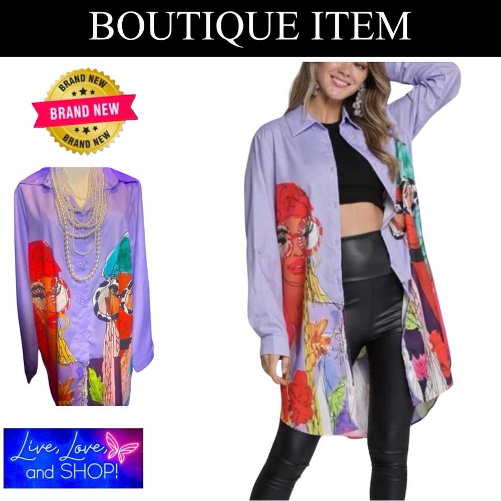 SHIRT: Oversized Buttoned Down Shirt: 2 Women w/Sunglasses (Large Prints)